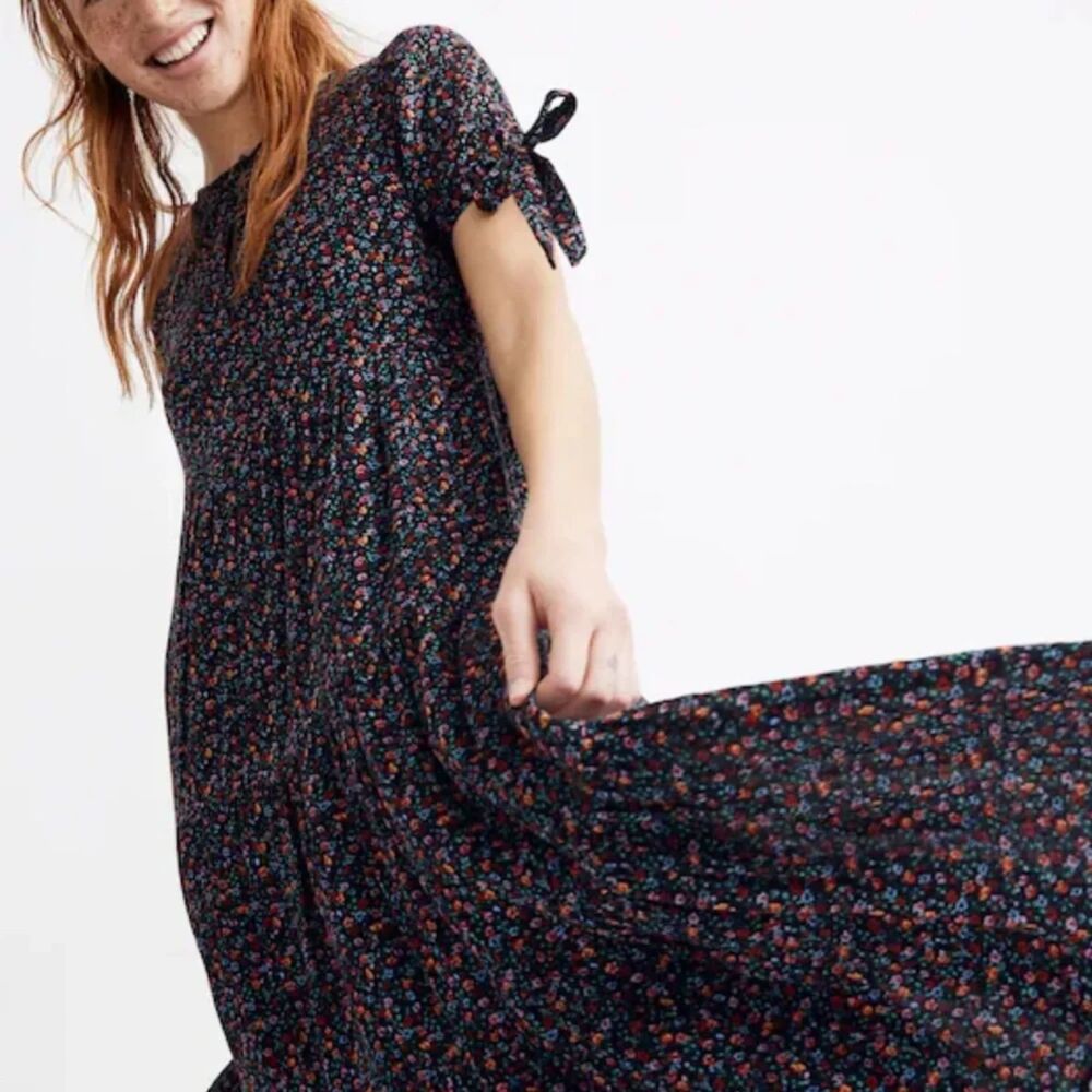Madewell Tie-Sleeve Tiered Midi Dress in Fieldwalk Floral Size M